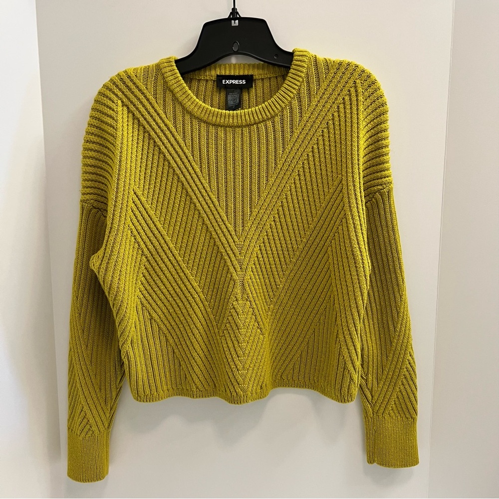 EXPRESS Ribbed Crew Neck Sweater-Yellow - Picture 2 of 7